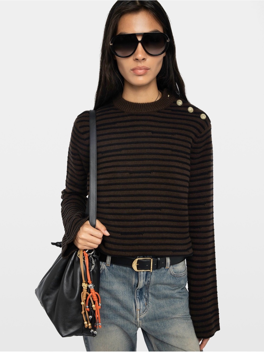 ZADIG & VOLTAIRE SPIKY SWEATER IN DARK CHOCOLATE